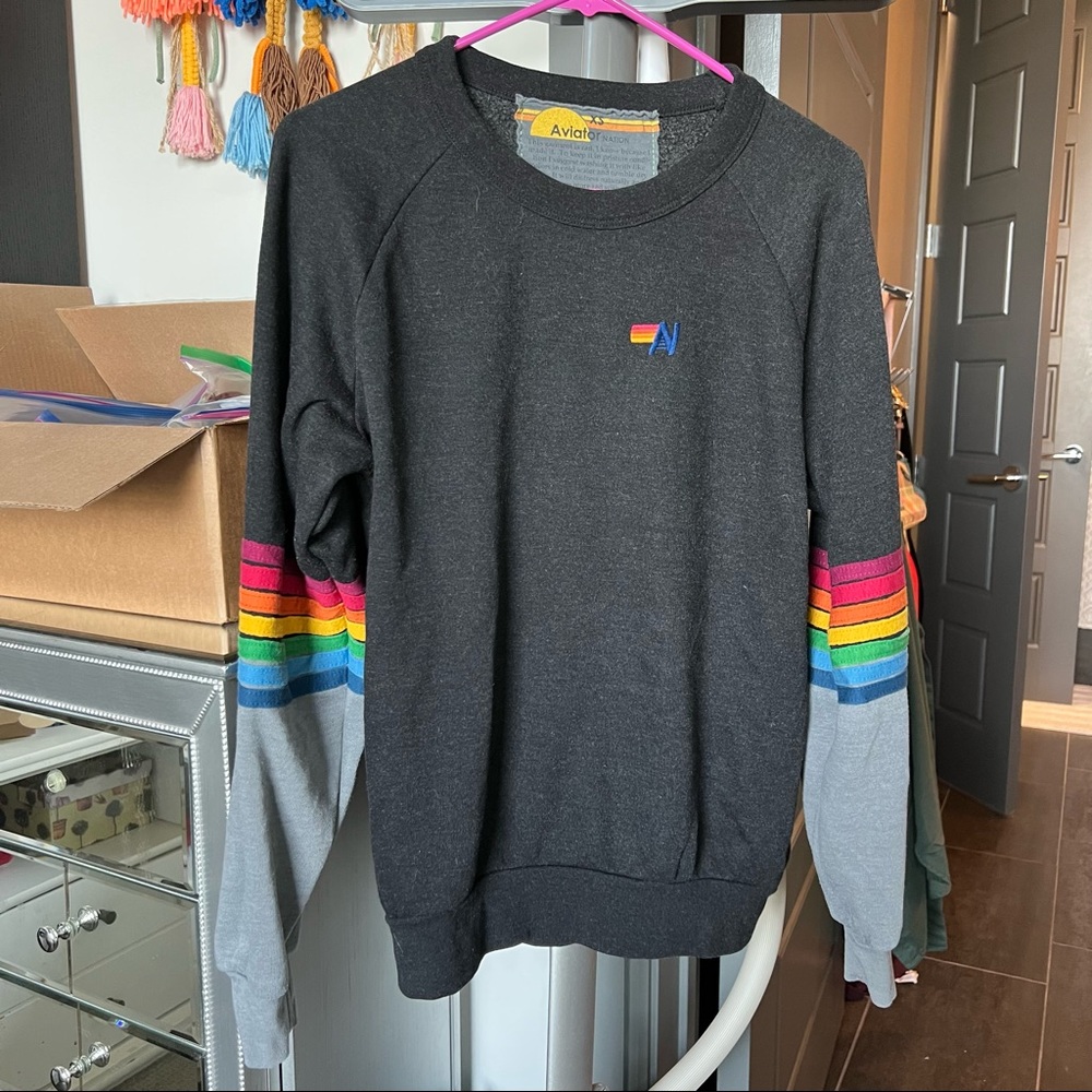 Aviator Nation color block rainbow sweatshirt